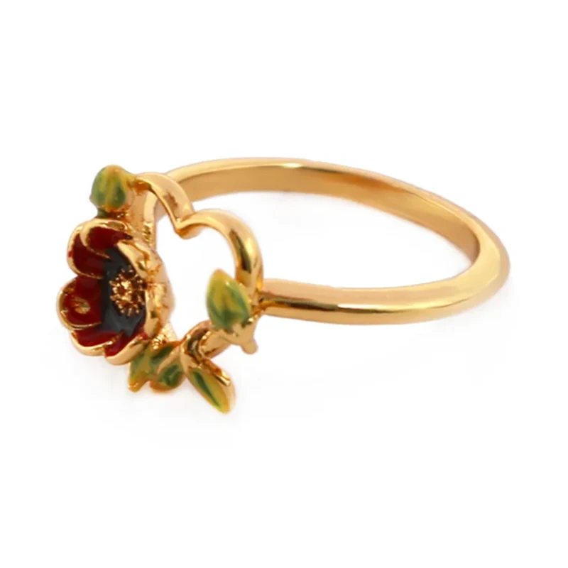 Brass Enamel Flower-Heart Ring