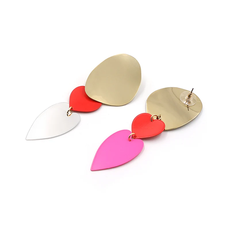 Brass Sheetmetal Disc Red and Pink Earrings
