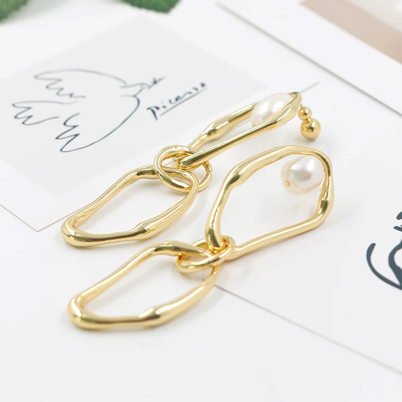Double Brass Rings With Freshwater Pearl Earrings