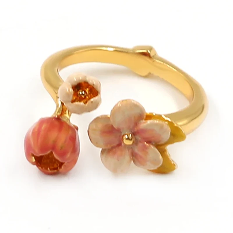 Gold Plated Opening Enamel Flower Brass Ring