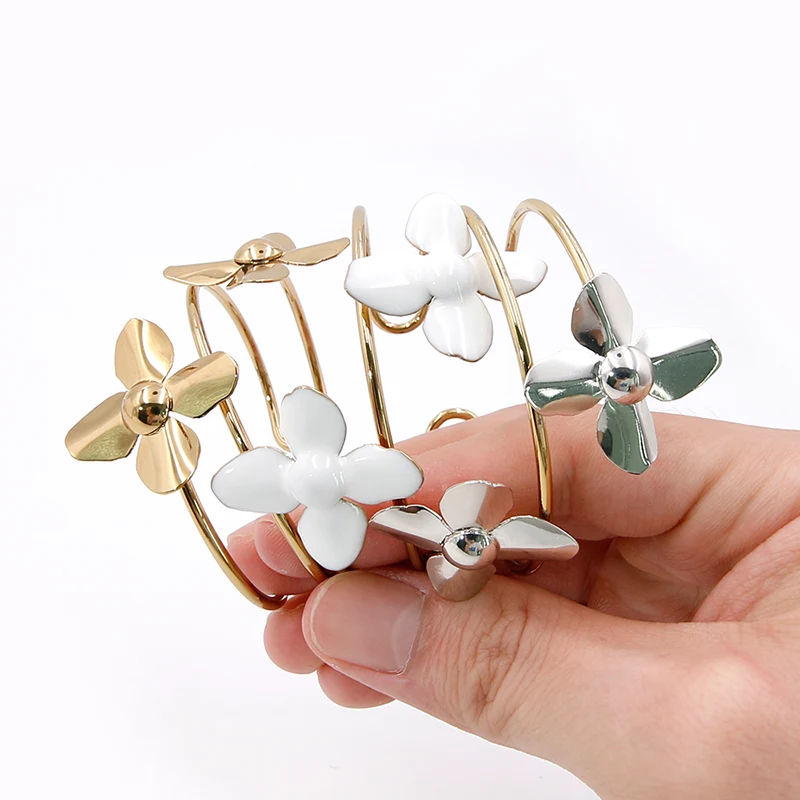 Lucky Four-Leaf Clover Open Bracelet