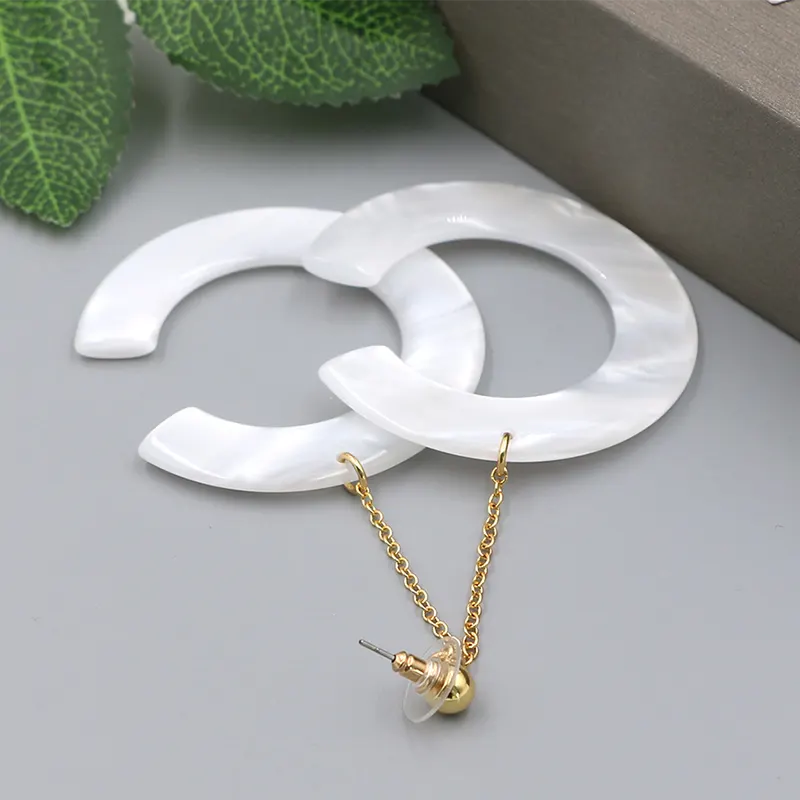 Moonlight White Dangling C-shaped Earrings