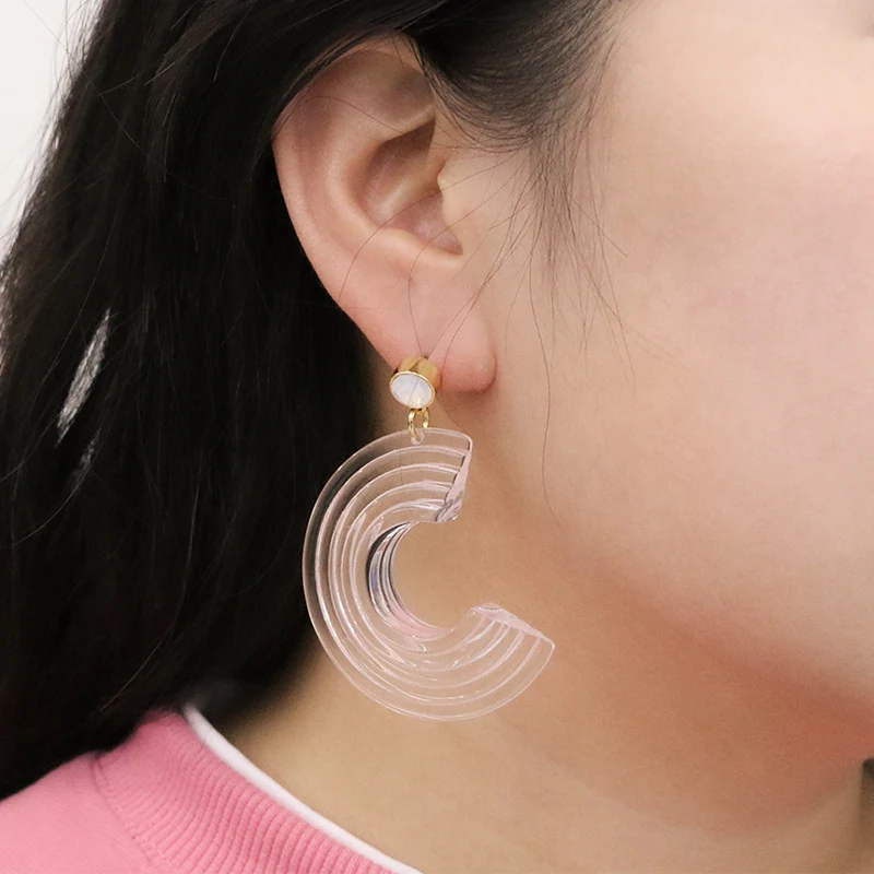 Transparent C Shape Acrylic With Moonstone Earrings