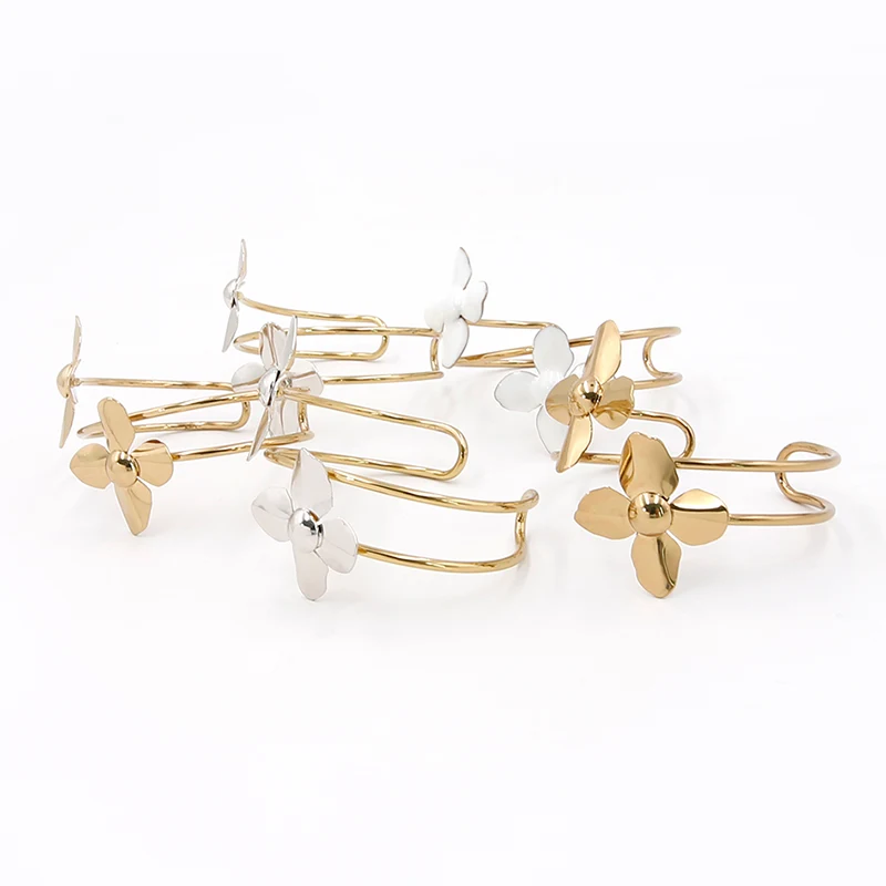 Lucky Four-Leaf Clover Open Bracelet