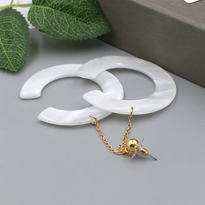 Moonlight White Dangling C-shaped Earrings