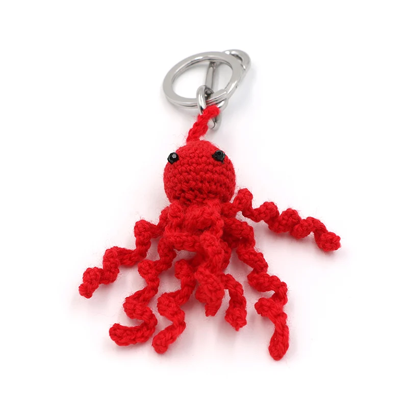 Red Fluffy Octopus Keychain