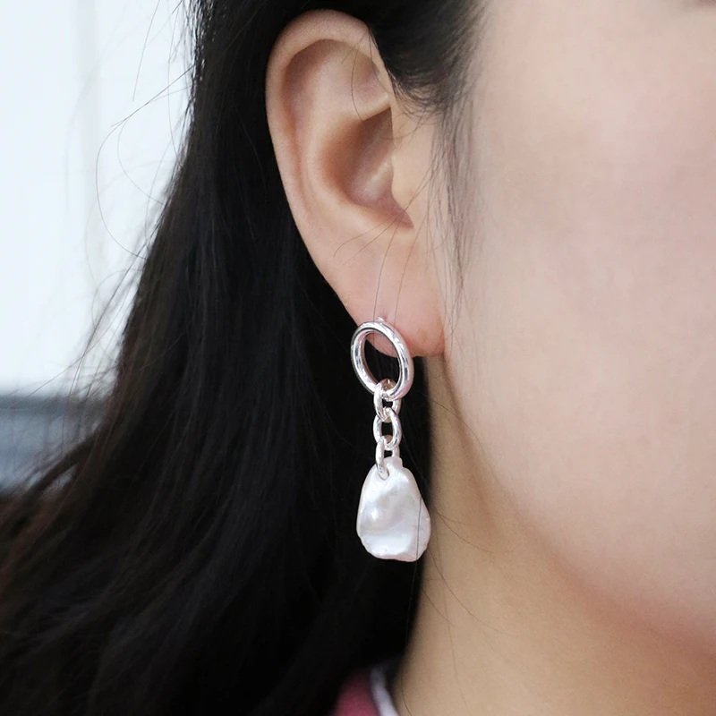 Silver Plated Brass Drop Pearl Earrings